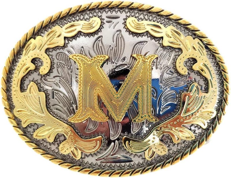 WMG Western Belt Buckle Initial Letters ABCDMRJ to Z Cowboy Belt Buckle, Rodeo Buckles for Men & Women - Image 1